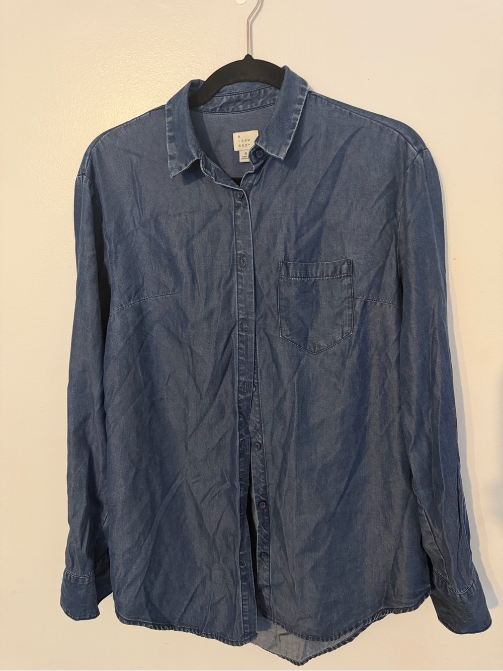 a new day Dark Blue Women's Button-Down Denim Chambray Shirt